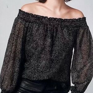 MICHAEL KORS Off Shoulder Elastic Bell Flowy Sleeves Blouse Black White …
